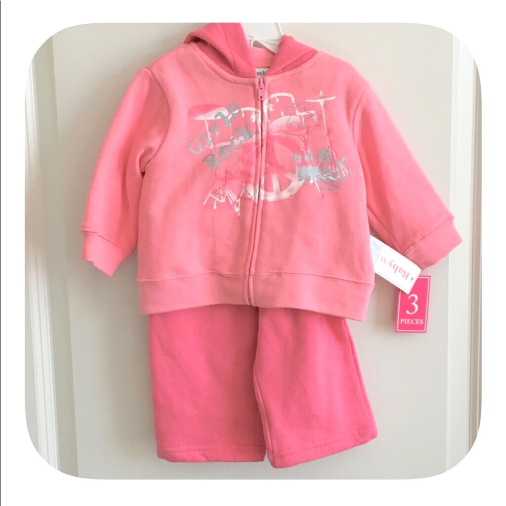 ❤NWT Pink Baby girls hooded 3 piece hooded outfit